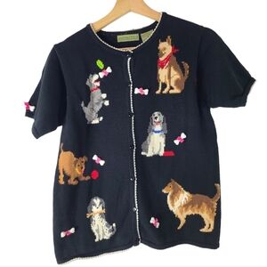 Vintage knit dog button up shirt- Size small womens